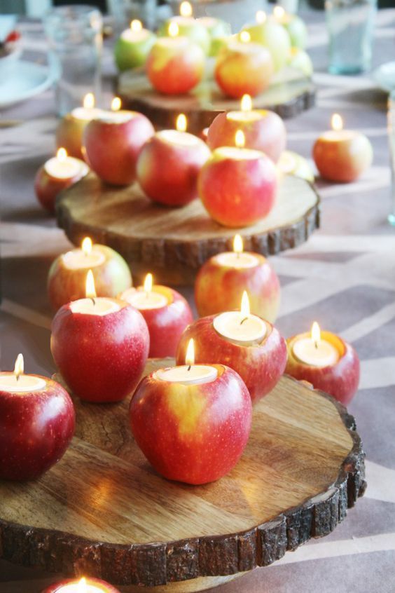 centros de mesa con manzanas para boda